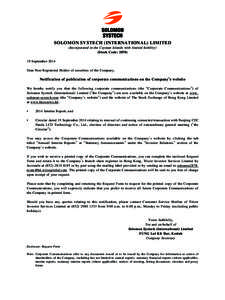 SOLOMON SYSTECH (INTERNATIONAL) LIMITED (Incorporated in the Cayman Islands with limited liability) (Stock Code: September 2014 Dear Non-Registered Holder of securities of the Company,