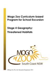 Mogo Zoo Curriculum-based Program for School Excursion Stage 4 Geography: Threatened Habitats  ©Mogo Zoo Pty Ltd. Education Department 2012