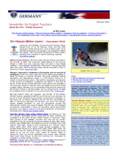 XX February 2010 Newsletter for English Teachers About the USA – Virtual Classroom In this issue:
