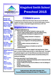 Kingsford Smith School  Preschool 2015 Groups and Session Times Stars Group