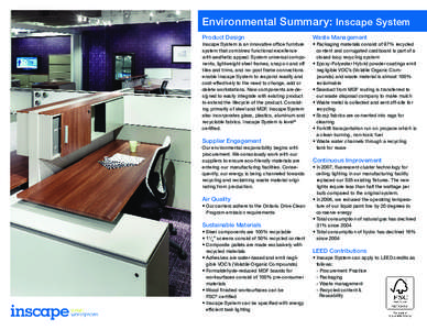 Environmental Summary: Inscape System Product Design Waste Management  Inscape System is an innovative office furniture