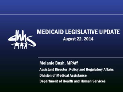 MEDICAID LEGISLATIVE UPDATE August 22, 2014 Melanie Bush, MPAff Assistant Director, Policy and Regulatory Affairs Division of Medical Assistance
