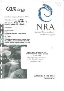 NRA National Rivers Authority North West Region PRELIMINARY REPORT ON THE COARSE FISHERY STATUS IN THE