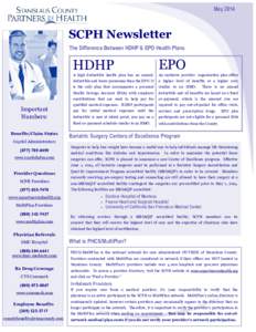 May[removed]SCPH Newsletter The Difference Between HDHP & EPO Health Plans  Important