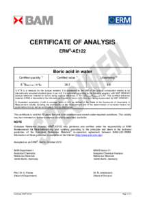 CERTIFICATE OF ANALYSIS ERM®-AE122 Boric acid in water Certified quantity 1)