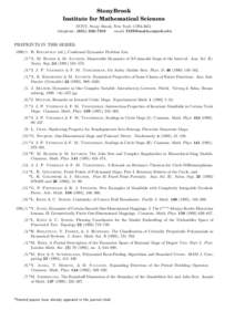 StonyBrook Institute for Mathematical Sciences SUNY, Stony Brook, New York[removed]telephone: ([removed]email: [removed]