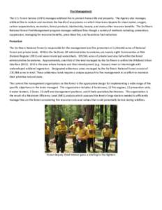 Fire Management The U.S. Forest Service (USFS) manages wildland fire to protect human life and property. The Agency also manages wildland fire to restore and maintain the health of ecosystems on which Americans depend fo