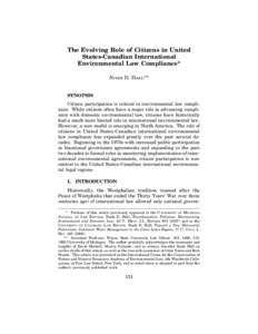 The Evolving Role of Citizens in United States-Canadian International Environmental Law Compliance* NOAH D. HALL**  SYNOPSIS