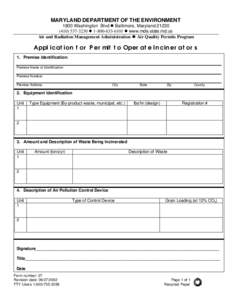MARYLAND DEPARTMENT OF THE ENVIRONMENT 1800 Washington Blvd l Baltimore, Maryland[removed]3230 l[removed]l www.mde.state.md.us Air and Radiation Management Administration l Air Quality Permits Program  App