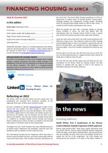 FINANCING HOUSING ISSUE 20: December 2012 In this edition Cover story: Reflecting on 2012