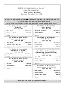 SAMPLE Official Election Ballot STATE OF MISSISSIPPI 2011 General Election