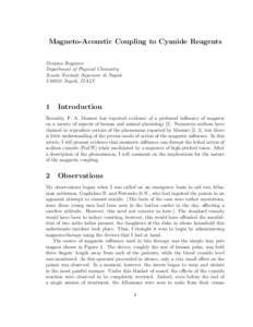 Magneto-Acoustic Coupling to Cyanide Reagents Despina Reggiano Department of Physical Chemistry Scuola Normale Superiore di Napoli I[removed]Napoli, ITALY