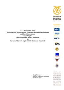AAA Submission on Draft Regulation Impact Statement  for  Review of Euro 5/6 Light Vehicle  Emissions Standards