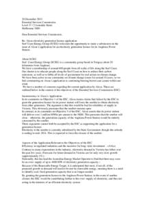 20 December 2013 Essential Services Commission Level[removed]Lonsdale Street Melbourne 3000 Dear Essential Services Commission, Re: Alcoa electricity generation licence application