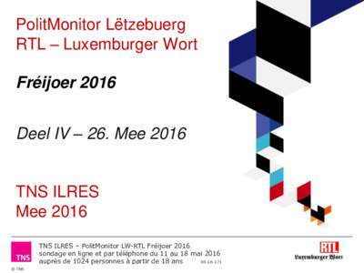 PolitMonitor Lëtzebuerg RTL – Luxemburger Wort Fréijoer 2016 Deel IV – 26. MeeTNS ILRES