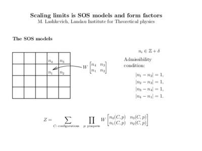 Scaling limits is SOS models and form factors M. Lashkevich, Landau Institute for Theoretical physics The SOS models ni ∈ Z + δ n4