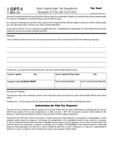 FORM  OPT-1 West Virginia State Tax Department