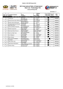 Bulletin 5 ARC/4WD/Classics/SxSInternational Rally of Queensland Start List - Powerstage TC0 Listed by Starting Order Document: I.7