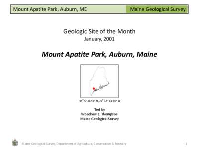 Mount Apatite Park, Auburn, ME  Maine Geological Survey Geologic Site of the Month January, 2001