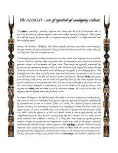 culture.. The ALOALO – one of symbols of malagasy culture The aloalo is generally a funerary sculpture that, along with the skulls of slaughtered zebu, is