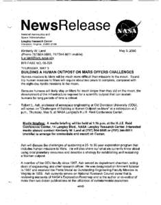 Space / Mars exploration / Mars / Langley Research Center / Colonization of Mars / Human outpost / NASA / Manned mission to Mars / Spaceflight / Space colonization / Space technology