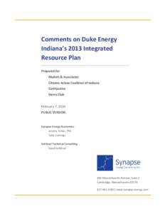 Comments on Duke Energy Indiana’s 2013 Integrated Resource Plan Prepared for Mullett & Associates Citizens Action Coalition of Indiana