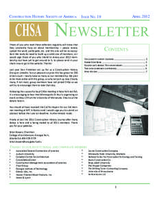 Construction History Society of America  April 2012 Issue No. 19