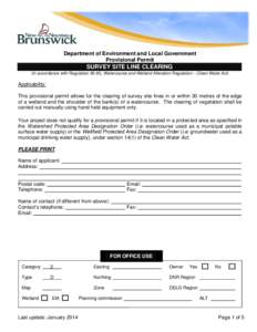 Department of Environment and Local Government Provisional Permit SURVEY SITE LINE CLEARING (In accordance with Regulation 90-80, Watercourse and Wetland Alteration Regulation – Clean Water Act)