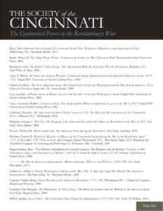THE SOCIETY of the  CINCINNATI The Continental Forces in the Revolutionary War Berg, Fred Anderson. Encyclopedia of Continental Army Units: Battalions, Regiments, and Independent Corps.