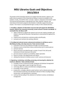 MSU Libraries Goals and Objectives[removed]