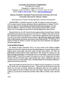 ALABAMA SECURITIES COMMISSION Post Office Box[removed]Montgomery, Alabama[removed]Telephone: ([removed]or[removed]Fax: ([removed]Email: [removed] Website: www.asc.alabama.gov Alabama Securiti