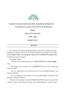 Committee on Economic and Financial Affairs, Social Affairs and Education of the Parliamentary Assembly of the Union For the Mediterranean Meeting Friday, 22 November[removed]:00 – 18:00) Istanbul (Turkey)