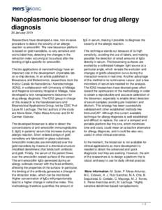 Nanoplasmonic biosensor for drug allergy diagnosis