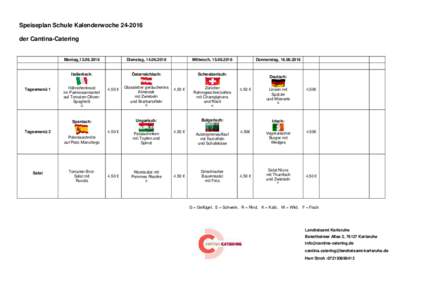 Speiseplan Schule Kalenderwocheder Cantina-Catering Tagesmenü 1  Montag,