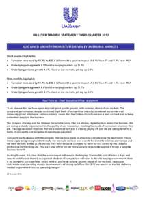 Unilever third quarter 2012 Trading Statement