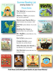 Summer Reading List entering Grades 1-2 Picture Books The Watcher by Jeanette Winter; illus. by the author
