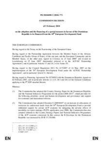 PE[removed]C[removed]COMMISSION DECISION of 5 February 2010 on the adoption and the financing of a special measure in favour of the Dominican Republic to be financed from the 10th European Development Fund