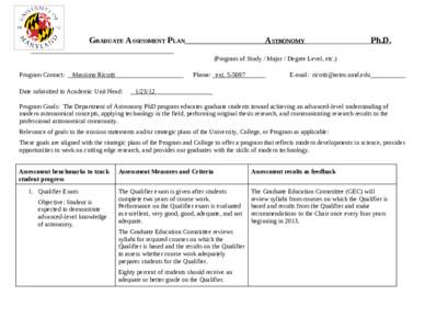 GRADUATE ASSESSMENT PLAN  ASTRONOMY Ph.D.