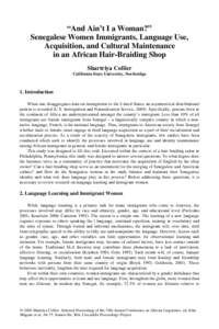 “And Ain’t I a Woman?” Senegalese Women Immigrants, Language Use, Acquisition, and Cultural Maintenance in an African Hair-Braiding Shop