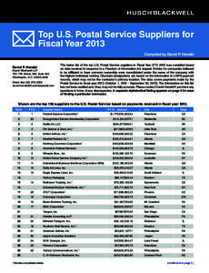 Top U.S. Postal Service Suppliers for Fiscal Year 2013 David P. Hendel  Husch Blackwell LLP
