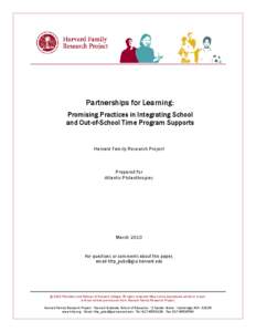 Partnerships for Learning: A Study of Promising Practices in School-Afterschool Integration
