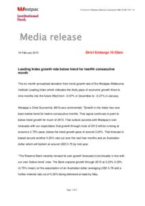 A division of Westpac Banking Corporation ABN[removed]Media release Strict Embargo 10:30am  18 February 2015