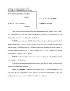 UNITED STATES DISTRICT COURT SOUTHERN DISTRICT OF NEW YORK FAIR HOUSING JUSTICE CENTER, Plaintiff, Case No. 10-CIV[removed]KMK) v.