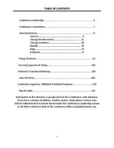 TABLE OF CONTENTS  Conference Leadership ...........................................................................3 Conference Committees..........................................................................7 Churc