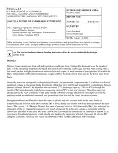 NWS Form E-5 U.S. DEPARTMENT OF COMMERCE NATIONAL OCEANIC AND ATMOSPHERIC ADMINISTRATION NATIONAL WEATHER SERVICE MONTHLY REPORT OF HYDROLOGIC CONDITIONS TO: Hydrologic Operations Division, W/OH2