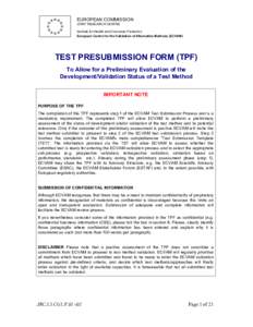 EUROPEAN COMMISSION JOINT RESEARCH CENTRE Institute for Health and Consumer Protection European Centre for the Validation of Alternative Methods (ECVAM)