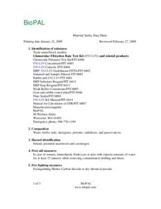 BioPAL Material Safety Data Sheet Printing date January 22, 2009 Reviewed February 27, 2009