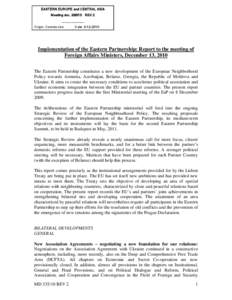 Implementation of the Eastern Partnership: Report to the meeting of Foreign Ministers, November 23, 2010