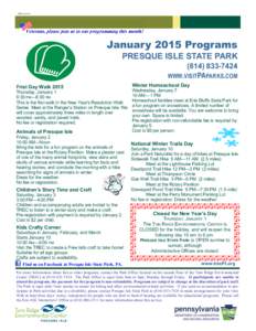 REV121314  January 2015 Programs PRESQUE ISLE STATE PARK[removed]WWW.VISITPAPARKS.COM
