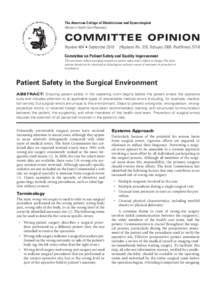 The American College of Obstetricians and Gynecologists Women’s Health Care Physicians COMMITTEE OPINION Number 464 • September 2010	 (Replaces No. 328, February[removed]Reaffirmed[removed]Committee on Patient Safety and